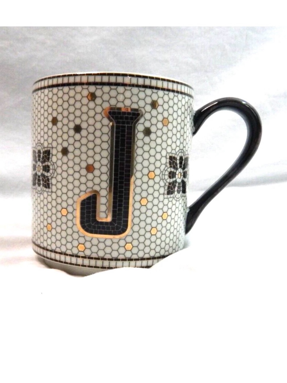 Anthropologie Letter "J" Margot Tile Initial Monogram Ceramic Coffee Mug